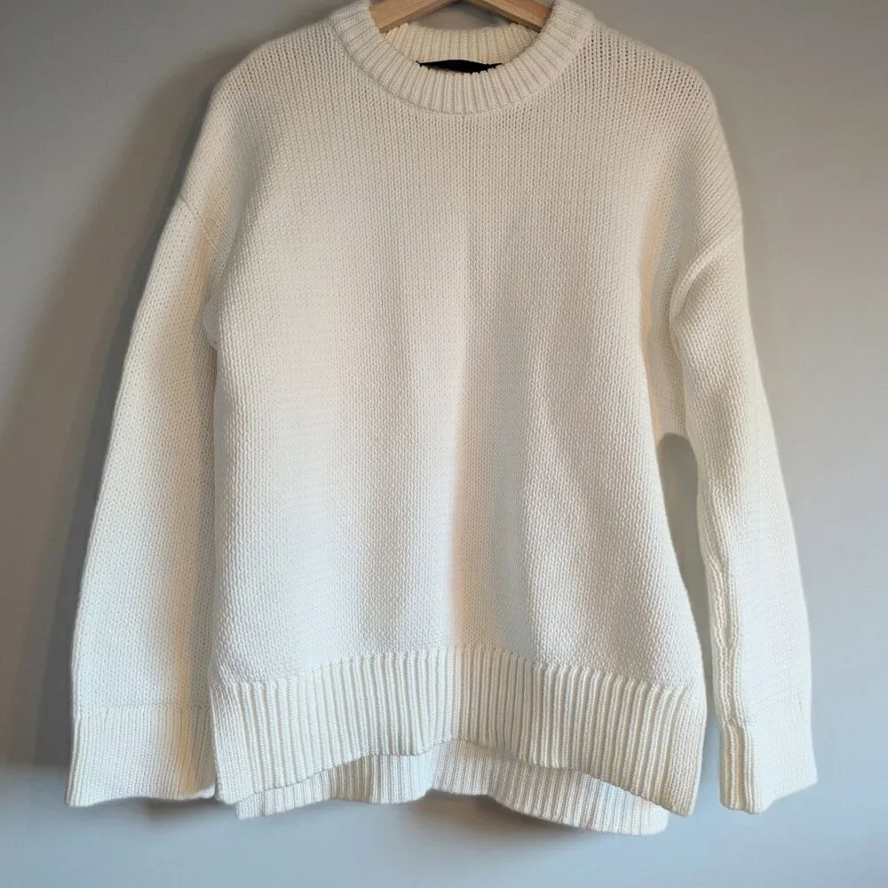 Jenni Kayne chunky crewneck cotton sweater in ivory white Size XS NWOT - Picture 7 of 11